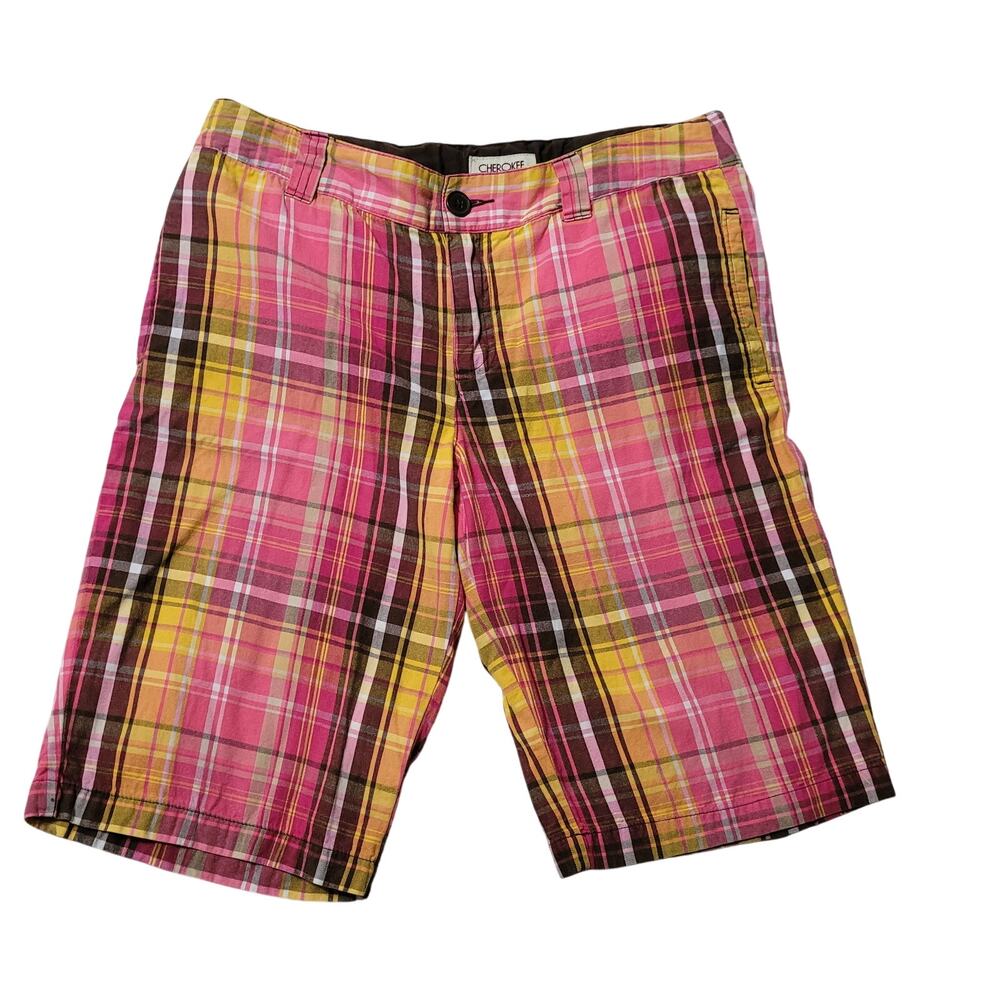 Cherokee Girls Size XL 14/16 Plaid Shorts Pink, Brown